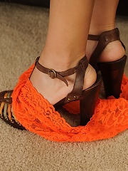 Mature wife Natasha Oliwski drops her panties around her ank...